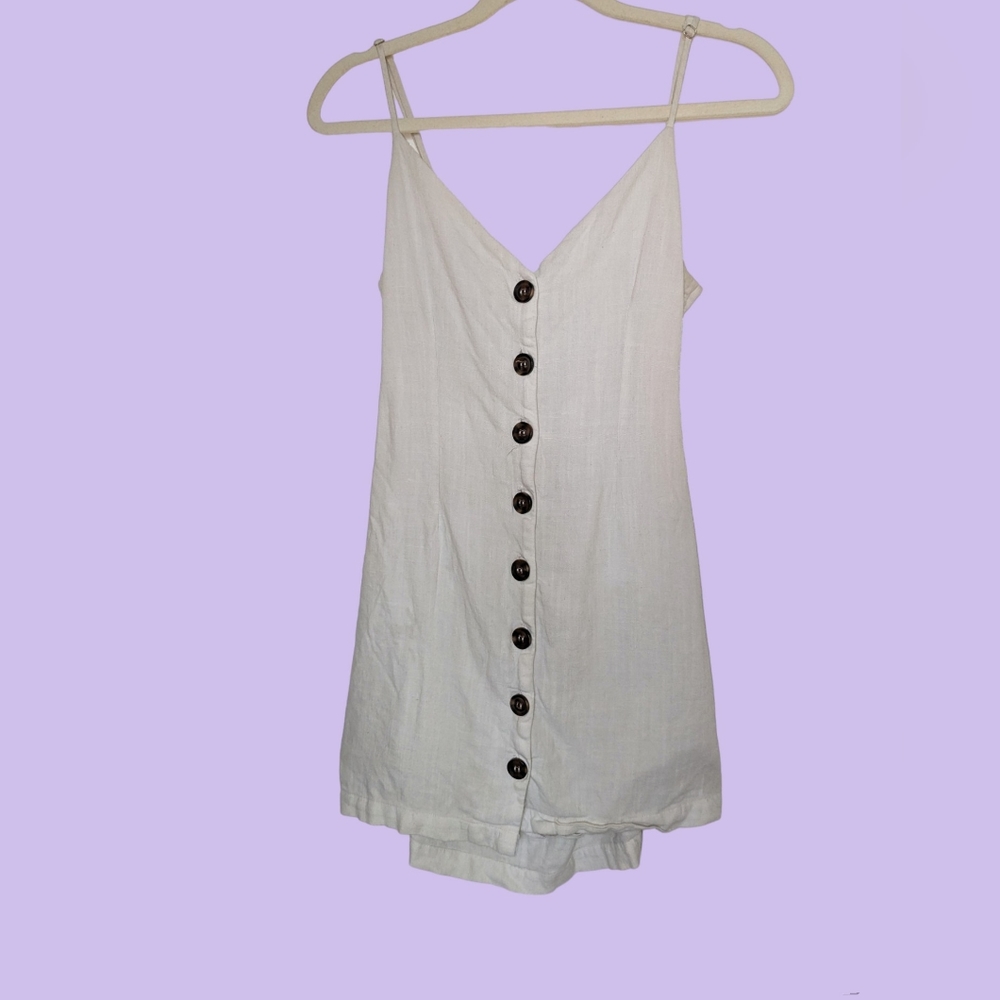 Forever 21 White Linen Mini Dress Women Size Small Sundress